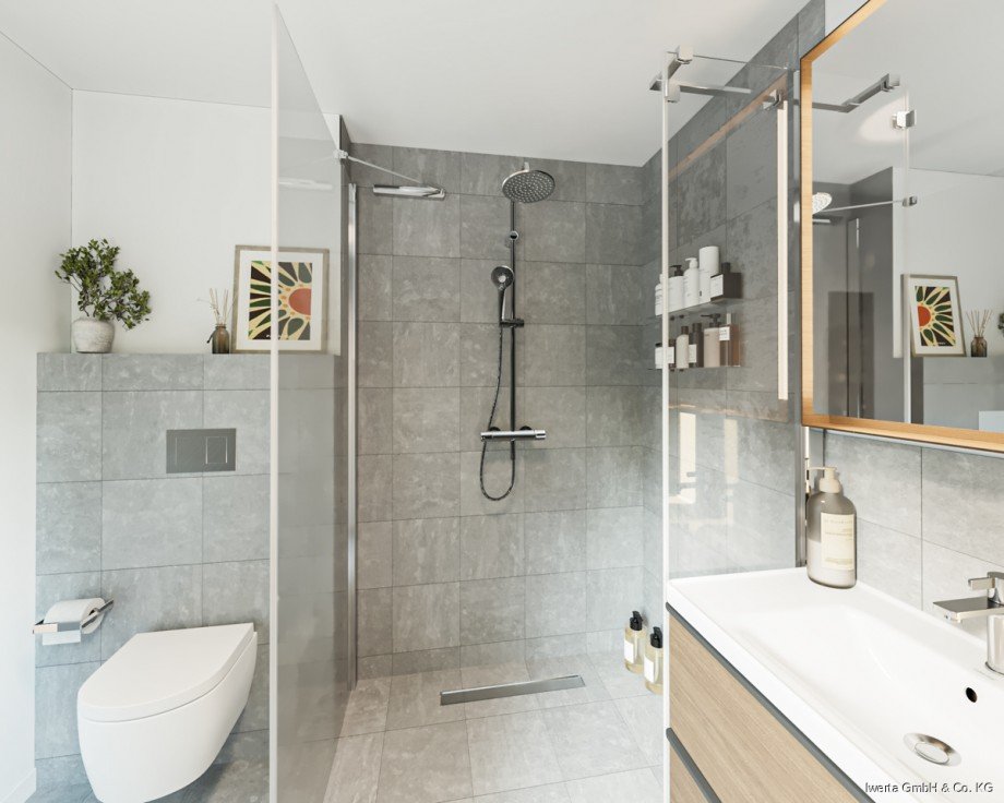 Unverb. Visualisierung: So k�nnte Ihr Badezimmer aussehen Dachgeschosswohnung Schorndorf